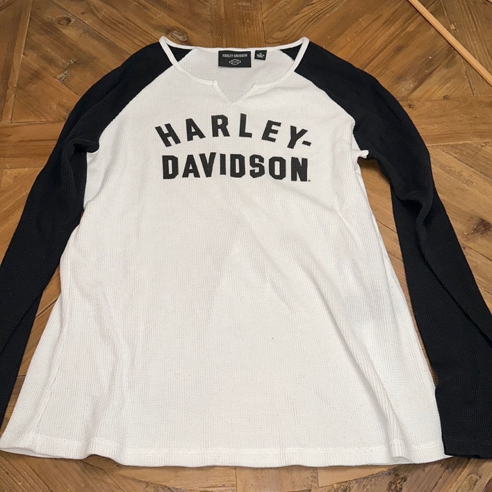Ladies Harley-Davidson Notch Neck Black & White Thermal Shirt